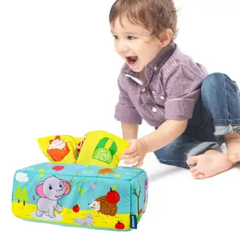 Коробка для детских Салфеток, Игрушка-Кринкл Монтессори, Игрушки Для Младенцев С 8 Разноцветными Шарфами и 3 Развивающими Игрушками Из Кринкл Бумаги Для Младенцев