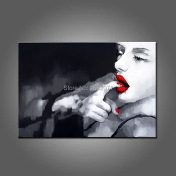 Ручная Роспись, Европейская Женщина, Сексуальные губы, картина маслом на холсте, сексуальный Черно-белый портрет Мэрилин Монро, Ярко-красные губы, картина маслом