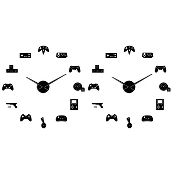 2X Игровой контроллер Видео Diy Гигантские Настенные часы Игровые Джойстики Наклейки Геймерские Настенные Вывески для видеоигр Черный
