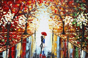 Современное искусство ручной работы, Абстрактная живопись, Пара, Красный зонтик, Танцующий Дождь, Городской парк, Большой Уличный пейзаж, Картина маслом на холсте