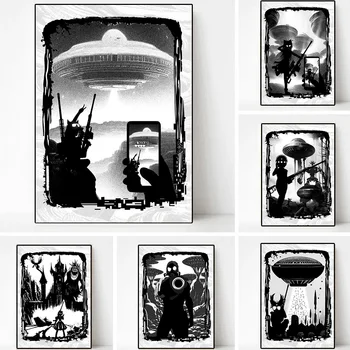 Абстрактный Черно-Белый НЛО Селфи Фильмы Ужасов Холст Картины Плакаты Принты Гостиная Спальня Настенное Искусство Современный Домашний Декор