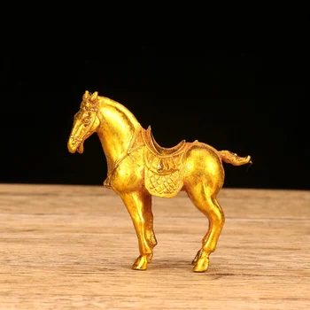 Латунная Креативная Золотая Скульптура Лошади Реалистичная Модель Лошади Кукла Украшение Дома Статуя Животного Гостиная Офис Ремесла Украшения