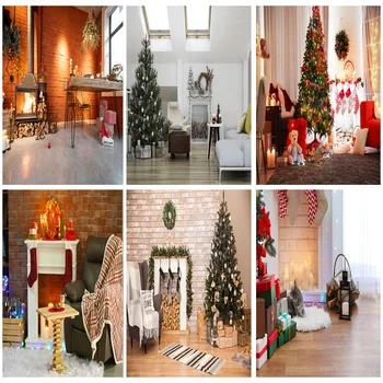 Виниловый рождественский тематический фон для фотосъемки, камин, рождественская елка, детские фоны для реквизита фотостудии 21110 HS-15