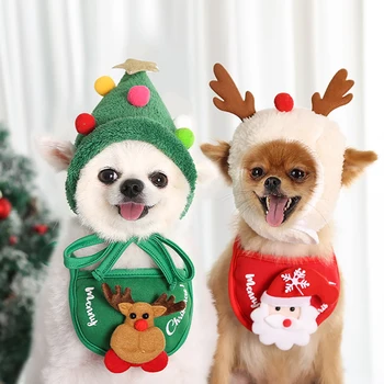 Новая Рождественская шапка для собак, Кепка для домашних животных, Бандана, Шарф, Нагрудники, Милый Карнавальный костюм Санта-Лося, наряд для маленьких средних собак, Головной убор для кошек