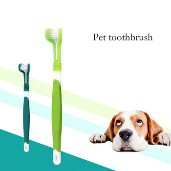 Зубная щетка для домашних животных с 3 головками, многоугольные щетки для чистки с длинной ручкой разных цветов
