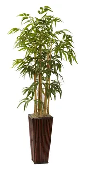 искусственное растение из бамбука длиной 4 фута с декоративным кашпо, зеленый