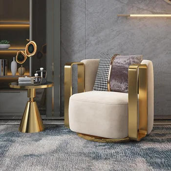 Современное вращающееся кресло для гостиной с роскошным золотым металлическим акриловым каркасом, одноместный диван-кресло для гостиной, плюшевое вращающееся кресло