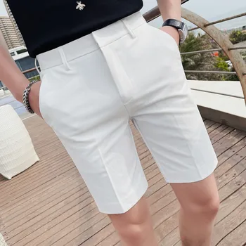 Большие размеры 38-28 Летние однотонные шорты длиной до колена для мужчин Одежда 2023 Деловая Официальная одежда Повседневная Приталенная Эластичная короткая Homme