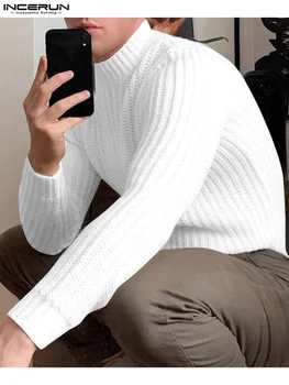 Топы 2023, американский стиль, Мужские Осенне-зимние трикотажные пуловеры с полувысоким воротником, Повседневный мужской однотонный свитер с рукавами S-5XL
