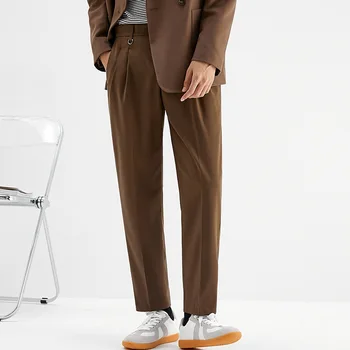 Осенне-зимние молодежные мужские костюмные брюки 2023, Корейские повседневные брюки, облегающие костюмные брюки с прямым рукавом, мужские универсальные длинные брюки