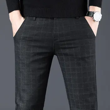 Корейский Мужской тонкий клетчатый деловой костюм, брюки, Весна-осень, уличная мода, универсальные мужские повседневные брюки Большого размера, новые прямые повседневные брюки