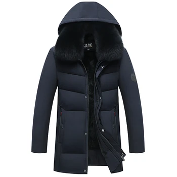 Зимняя парка, мужская однотонная куртка 2020, новое поступление, толстое теплое пальто, длинная куртка с капюшоном, меховой воротник, ветрозащитное ватное пальто, модное мужское