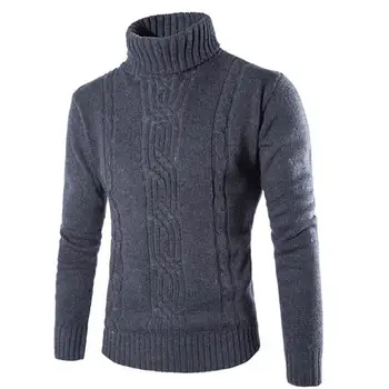 Популярные Осенние мужские свитера с высоким воротом, мужские Пуловеры, модный повседневный жаккардовый вязаный свитер, мужской английский пуловер с высоким воротом