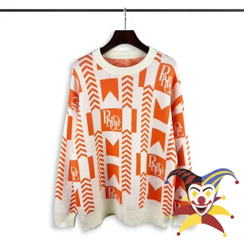 Rhude Оранжевый Жаккардовый свитер для мужчин и женщин 1:1, лучшее качество, повседневные новые толстовки