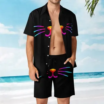 Радужная кошачья улыбка На выход, Мужской пляжный костюм с рисунком, 2 предмета, Брючный костюм в винтажном стиле