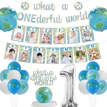 Какой чудесный мир, украшение для вечеринки в честь 1-го дня рождения для мальчика, Путешествия по всему миру, приключения, принадлежности для Дня рождения, Воздушные шары