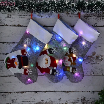 Рождественские Чулки Носок Со Светодиодной Подсветкой Снеговик Санта Лось Медведь Печать Рождественские Конфеты Подарочный Пакет Камин Navidad Украшение Рождественской Елки