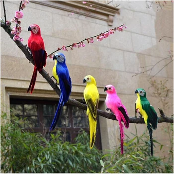 пасторальная имитация птичьего цвета, пенопластовые перья, попугаи, украшения для сада, статуэтки на витрине, поделки, украшение из поддельных птиц во дворе