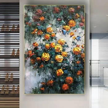 Рисованная картина маслом с тропическим цветком Современные Абстрактные цветочные Композиции Холст Плакат 3d Настенное искусство Картина для декора гостиной Фреска