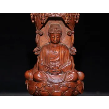 Китайская квадратная деревянная статуя 15 см, натуральная старая деревянная скульптура Будды