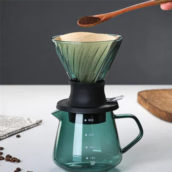 600 мл Переключатель погружной капельницы Стекло для переливания кофеварки V Образная капельница для кофе и фильтры зеленого цвета