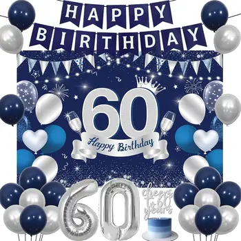 Темно-синий Серебристый Декор на 60-й День Рождения для Мужчин И Женщин, Фон для Поздравления с 60-м днем Рождения, Баннер 