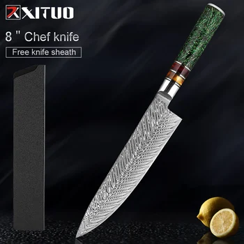 XITUO Высококачественный нож шеф-повара из дамасской нержавеющей стали 8 дюймов, Кухонные многофункциональные инструменты для резки овощей, фруктов, приготовления пищи