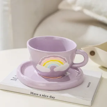 Японский Креативный набор кофейных чашек Ручной работы с Радужной росписью, Подглазурная керамика Ручной работы, Чайная кружка Неправильной формы, домашняя посуда